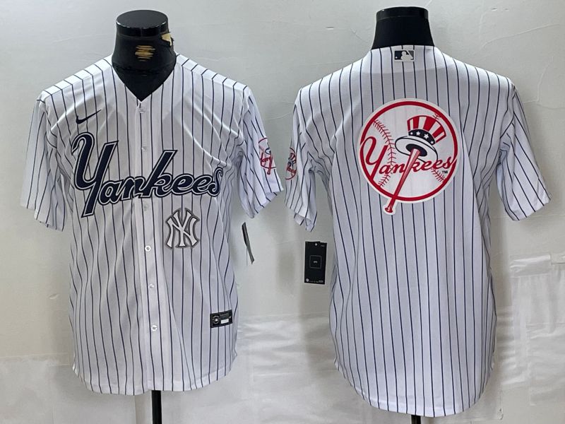 Men New York Yankees Blank White stripe Three generations joint names Nike 2024 MLB Jersey style 17